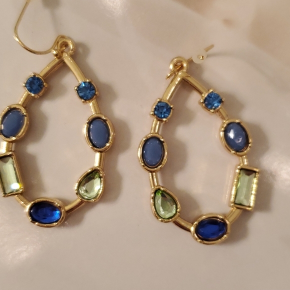Jewel tones blue, green gold, beautiful earrings NEW - Picture 2 of 5